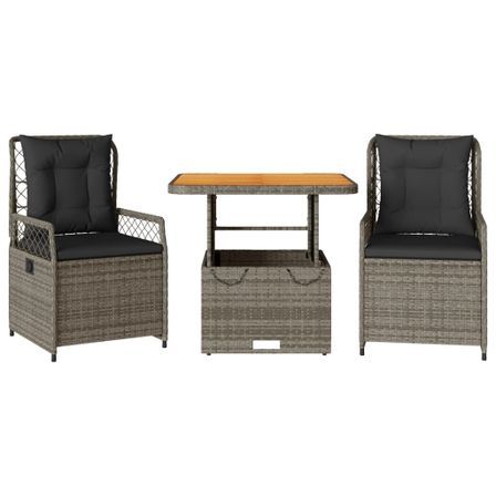 Ensemble à manger de jardin 3 pcs coussins gris résine tressée