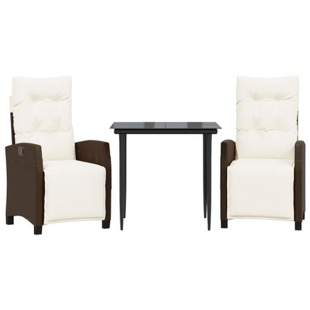 Ensemble à manger de jardin 3 pcs et coussins marron poly rotin