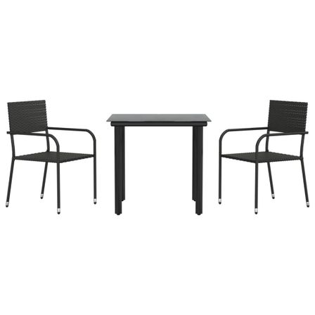 Ensemble à manger de jardin 3 pcs noir résine tressée et acier
