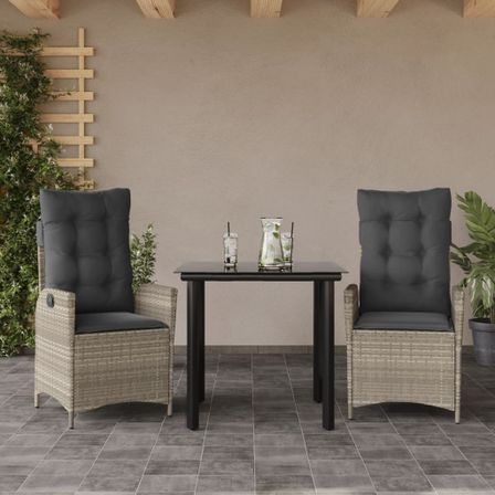Ensemble à manger de jardin 3pcs coussins gris clair poly rotin