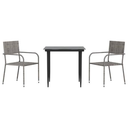 Ensemble à manger de jardin 3pcs gris/noir résine tressée/acier
