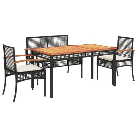 Ensemble à manger de jardin 4 pcs avec coussins noir