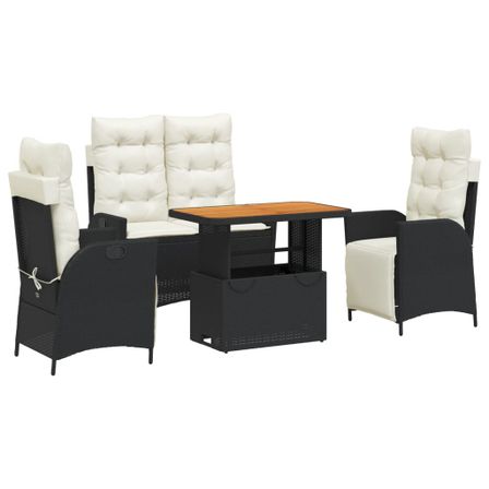 Ensemble à manger de jardin 4 pcs avec coussins noir