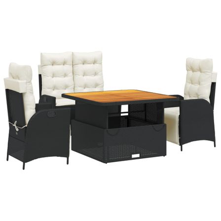Ensemble à manger de jardin 4 pcs avec coussins noir