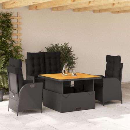 Ensemble à manger de jardin 4 pcs avec coussins noir
