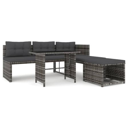 Ensemble à manger de jardin 4pcs coussins Gris Résine tressée