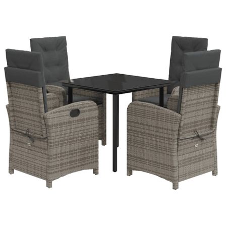Ensemble à manger de jardin 5 pcs coussins gris résine tressée