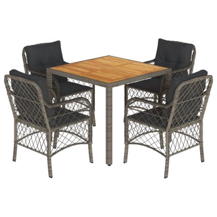 Ensemble à manger de jardin 5 pcs coussins gris résine tressée