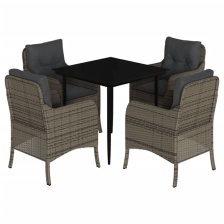 Ensemble à manger de jardin 5 pcs coussins gris résine tressée