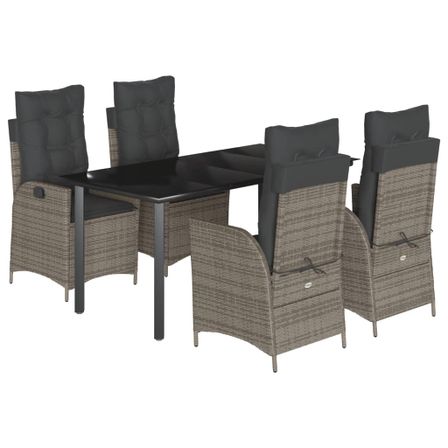 Ensemble à manger de jardin 5 pcs coussins gris résine tressée