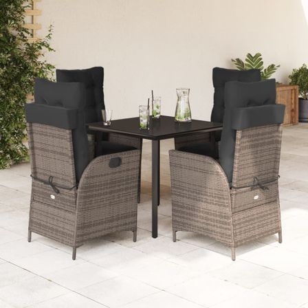 Ensemble à manger de jardin 5 pcs coussins gris résine tressée
