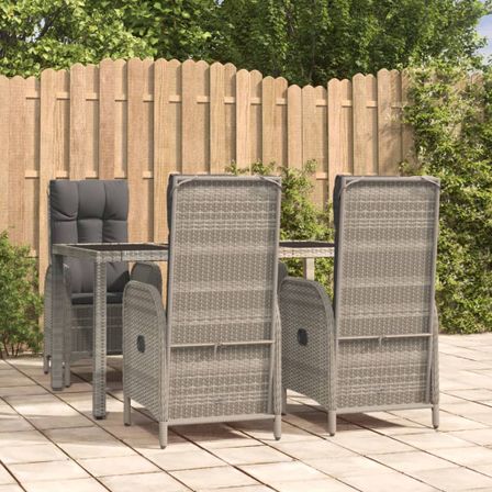 Ensemble à manger de jardin 5 pcs coussins gris résine tressée