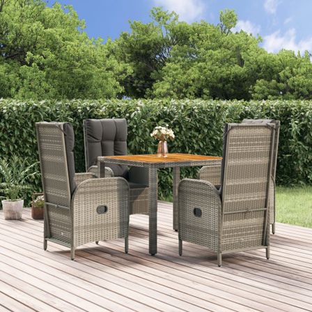 Ensemble à manger de jardin 5 pcs coussins gris résine tressée