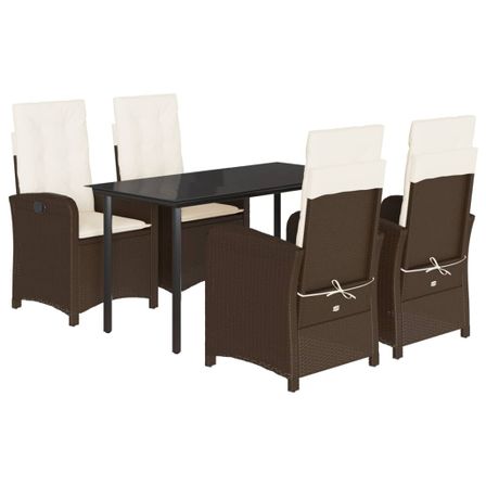 Ensemble à manger de jardin 5 pcs et coussins marron poly rotin