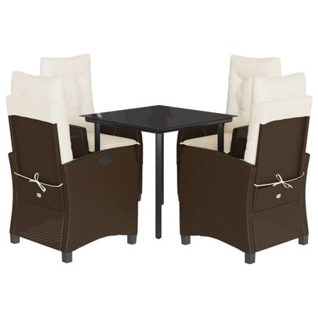Ensemble à manger de jardin 5 pcs et coussins marron poly rotin