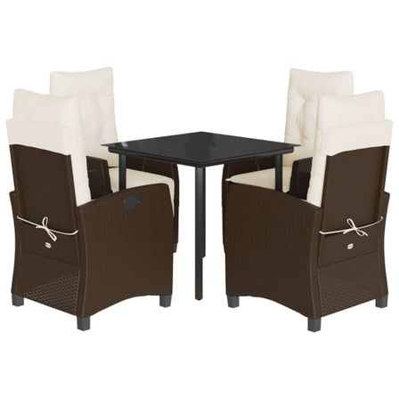 Ensemble à manger de jardin 5 pcs et coussins marron poly rotin