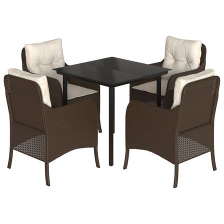 Ensemble à manger de jardin 5 pcs et coussins marron poly rotin