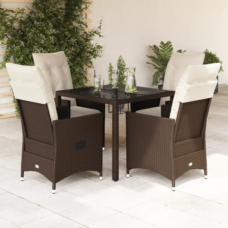 Ensemble à manger de jardin 5 pcs et coussins marron poly rotin