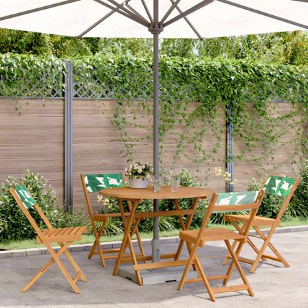 Ensemble à manger de jardin 5 pcs motif de feuilles tissu bois