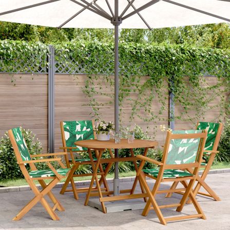 Ensemble à manger de jardin 5 pcs motif de feuilles tissu bois
