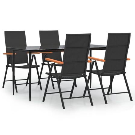 Ensemble à manger de jardin 5 pcs Noir et marron Résine tressée