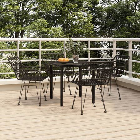 Ensemble à manger de jardin 5 pcs Noir Résine tressée