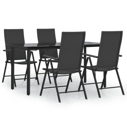 Ensemble à manger de jardin 5 pcs Noir Résine tressée