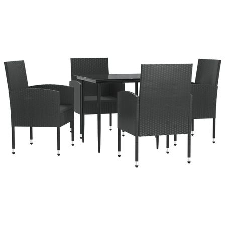 Ensemble à manger de jardin 5 pcs noir résine tressée et acier