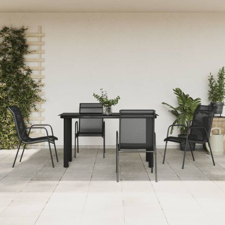 Ensemble à manger de jardin 5 pcs noir textilène et acier