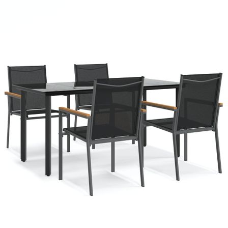 Ensemble à manger de jardin 5 pcs noir textilène et acier