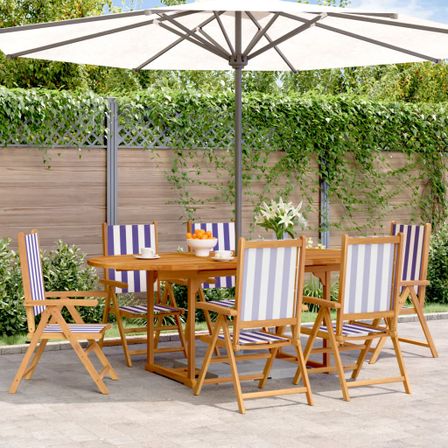 Ensemble à manger de jardin 7 pcs bleu blanc tissu bois massif