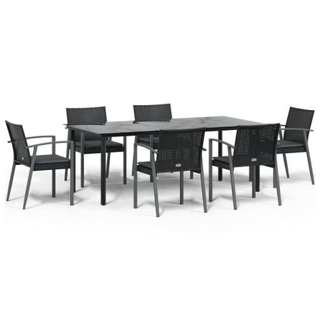 Ensemble à manger de jardin 7 pcs coussins résine tressée acier