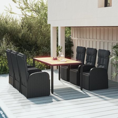 Ensemble à manger de jardin 7 pcs Noir Poly rotin et acacia