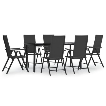 Ensemble à manger de jardin 7 pcs Noir Résine tressée