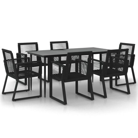 Ensemble à manger de jardin 7 pcs Noir Rotin PVC