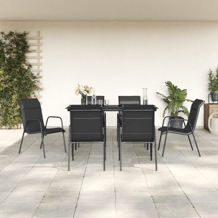 Ensemble à manger de jardin 7 pcs noir textilène et acier