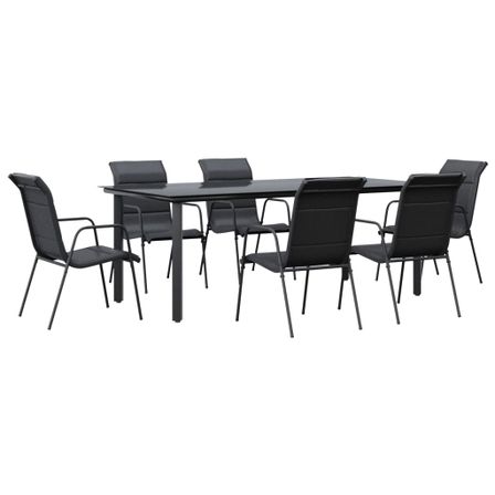 Ensemble à manger de jardin 7 pcs noir textilène et acier
