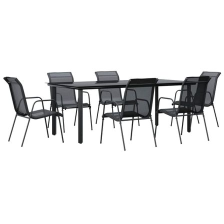 Ensemble à manger de jardin 7 pcs noir textilène et acier