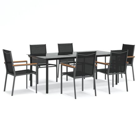 Ensemble à manger de jardin 7 pcs noir textilène et acier