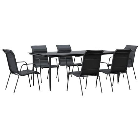 Ensemble à manger de jardin 7 pcs noir textilène et acier