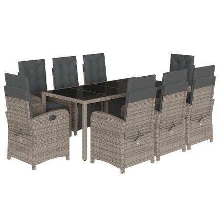 Ensemble à manger de jardin 9 pcs coussins gris résine tressée