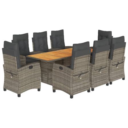 Ensemble à manger de jardin 9 pcs coussins gris résine tressée