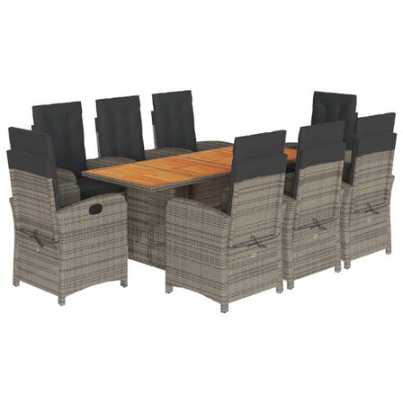 Ensemble à manger de jardin 9 pcs coussins gris résine tressée