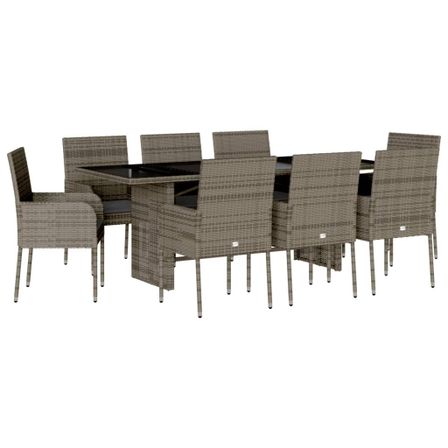 Ensemble à manger de jardin 9 pcs coussins gris résine tressée