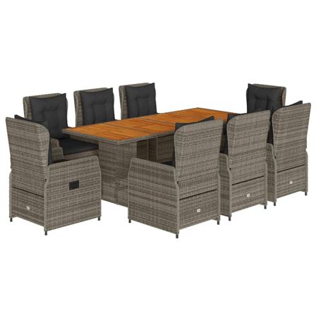 Ensemble à manger de jardin 9 pcs coussins gris résine tressée