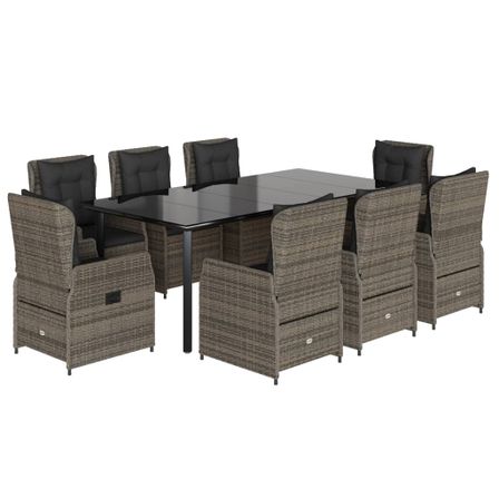 Ensemble à manger de jardin 9 pcs coussins gris résine tressée