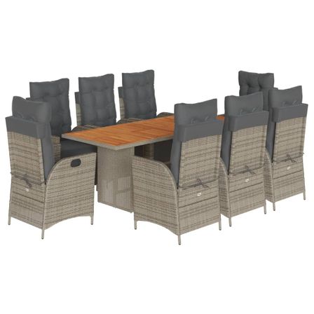 Ensemble à manger de jardin 9 pcs coussins gris résine tressée