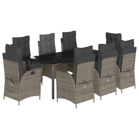 Ensemble à manger de jardin 9 pcs coussins gris résine tressée