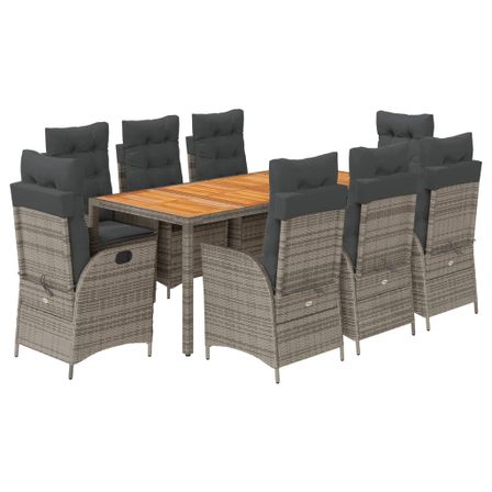 Ensemble à manger de jardin 9 pcs coussins gris résine tressée