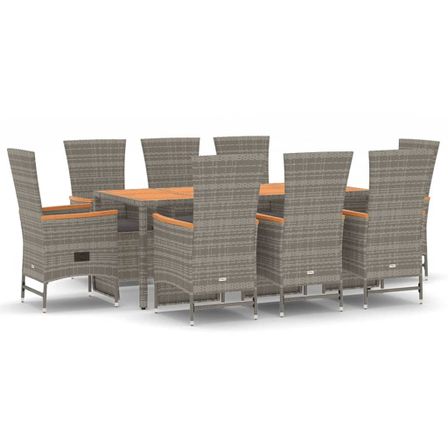 Ensemble à manger de jardin 9 pcs coussins gris résine tressée